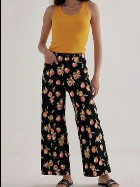 Maeve Colette black peach print Stretch Cropped Wide-leg high rise Pants Size 26